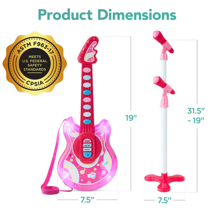 Kids Pretend Play Guitar Musical Instrument Toy w/ Microphone, Stand - 19in