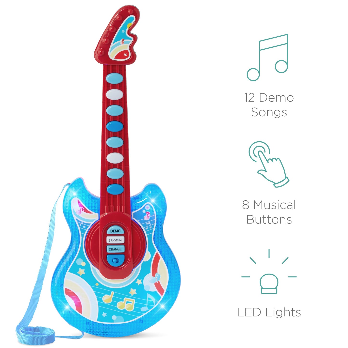 Kids Pretend Play Guitar Musical Instrument Toy w/ Microphone, Stand - 19in