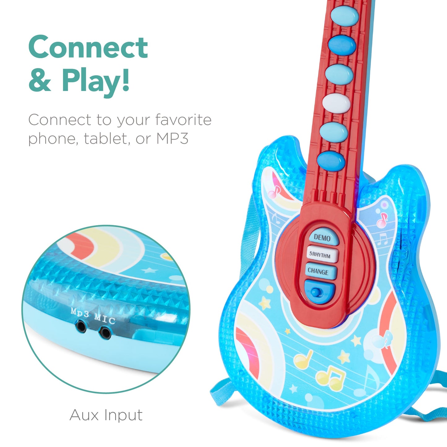 Kids Pretend Play Guitar Musical Instrument Toy w/ Microphone, Stand - 19in