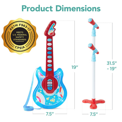 Kids Pretend Play Guitar Musical Instrument Toy w/ Microphone, Stand - 19in