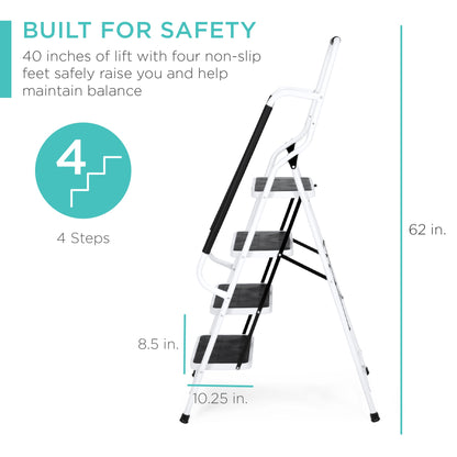 4-Step Portable Folding Ladder w/ Handrails, Attachable Tool Bag