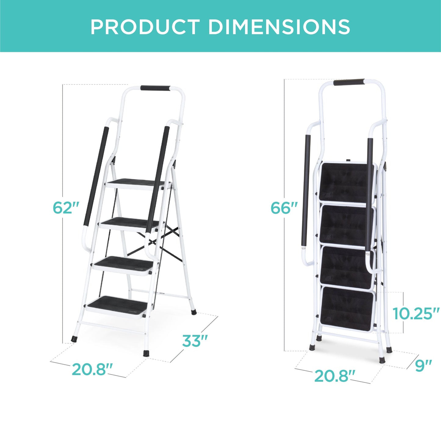 4-Step Portable Folding Ladder w/ Handrails, Attachable Tool Bag