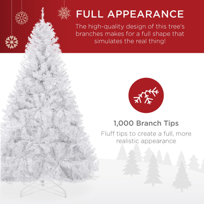 Premium White Artificial Pine Christmas Tree w/ Tips, Foldable Metal Base