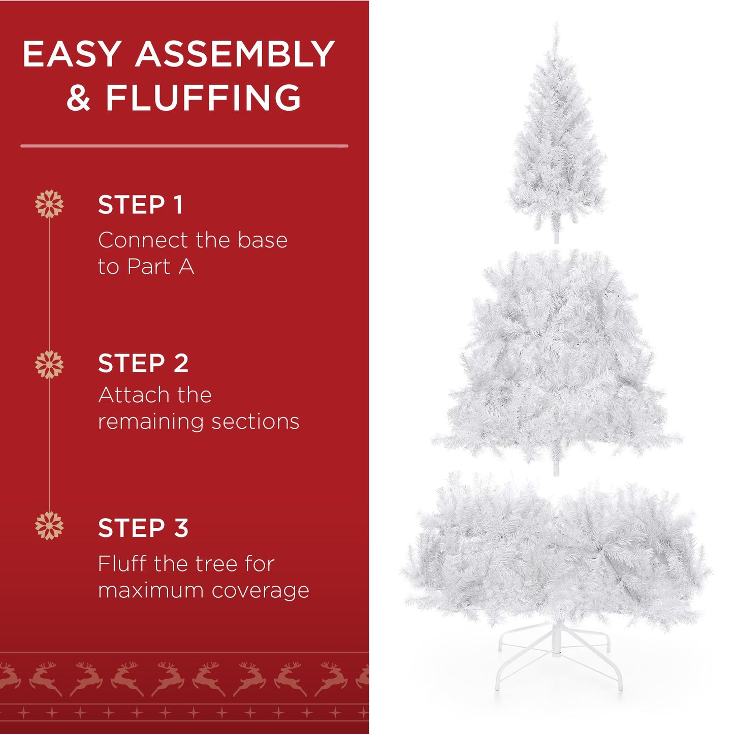 Premium White Artificial Pine Christmas Tree w/ Tips, Foldable Metal Base