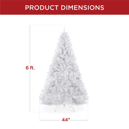 Premium White Artificial Pine Christmas Tree w/ Tips, Foldable Metal Base