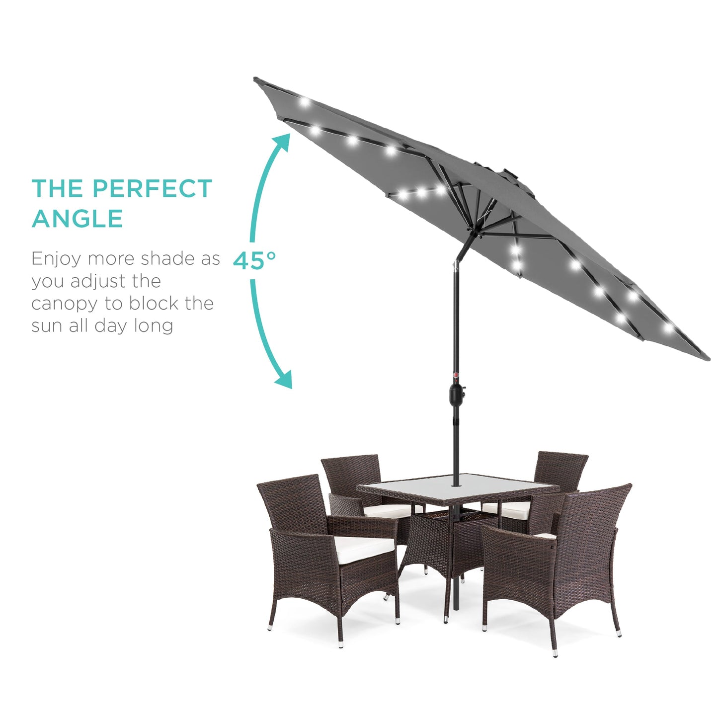 Solar LED Lighted Patio Umbrella w/ Tilt Adjustment, UV-Resistance - 10ft