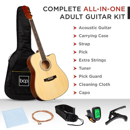 Full Size Beginner Acoustic Guitar Set with Case, Strap, Capo - 41in