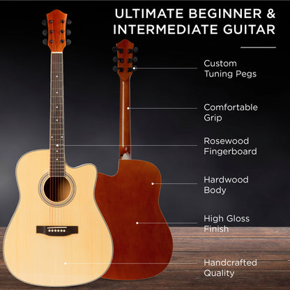 Full Size Beginner Acoustic Guitar Set with Case, Strap, Capo - 41in