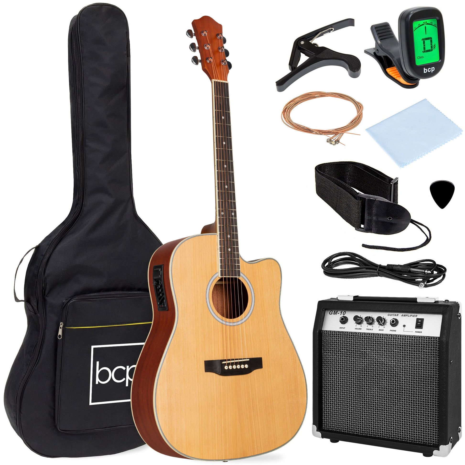 Beginner Acoustic Electric Cutaway Guitar Set w/ Case, Strap - 41in