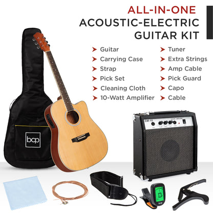 Beginner Acoustic Electric Cutaway Guitar Set w/ Case, Strap - 41in