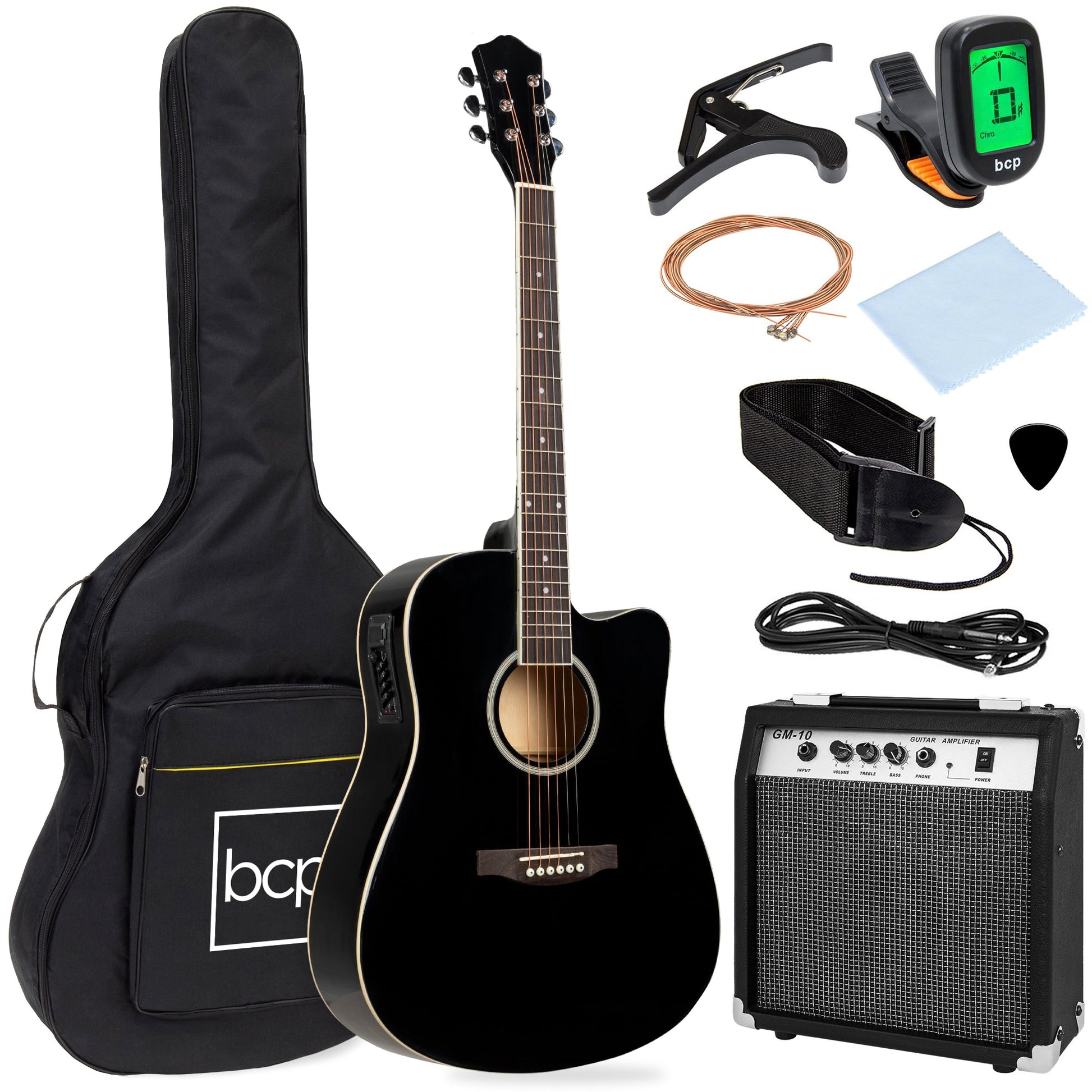 Beginner Acoustic Electric Cutaway Guitar Set w/ Case, Strap - 41in