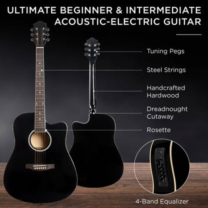 Beginner Acoustic Electric Cutaway Guitar Set w/ Case, Strap - 41in