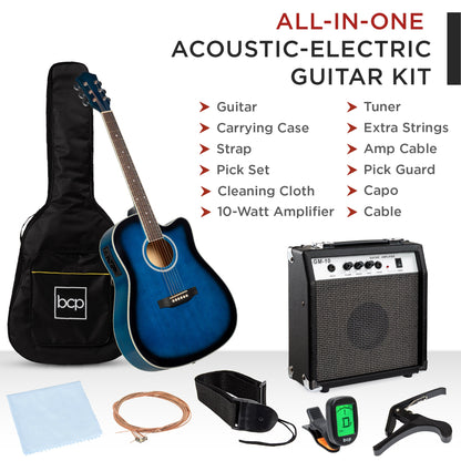 Beginner Acoustic Electric Cutaway Guitar Set w/ Case, Strap - 41in