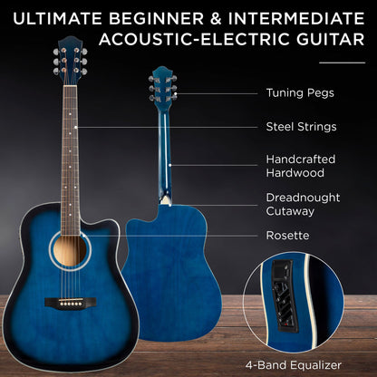 Beginner Acoustic Electric Cutaway Guitar Set w/ Case, Strap - 41in