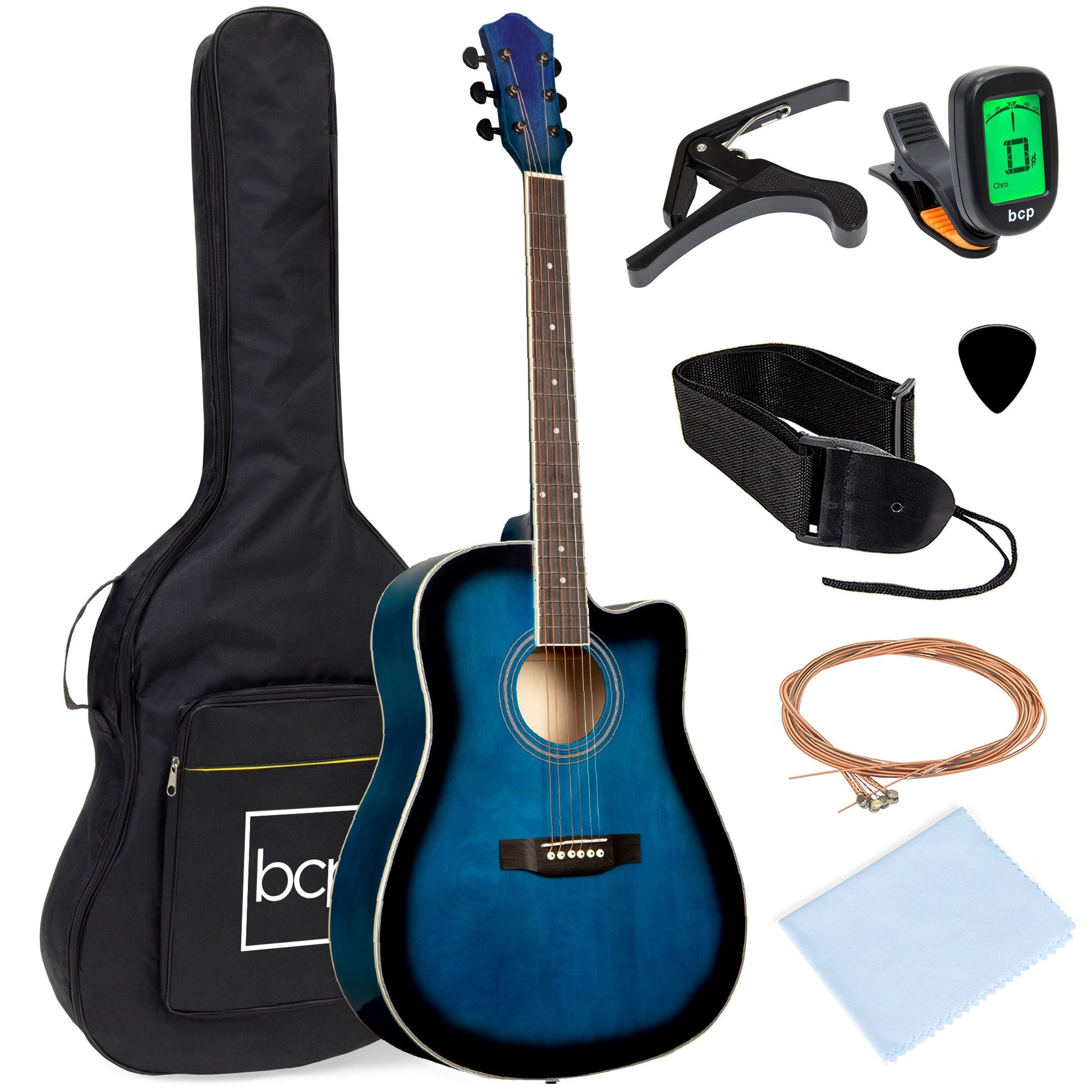 Full Size Beginner Acoustic Guitar Set with Case, Strap, Capo - 41in