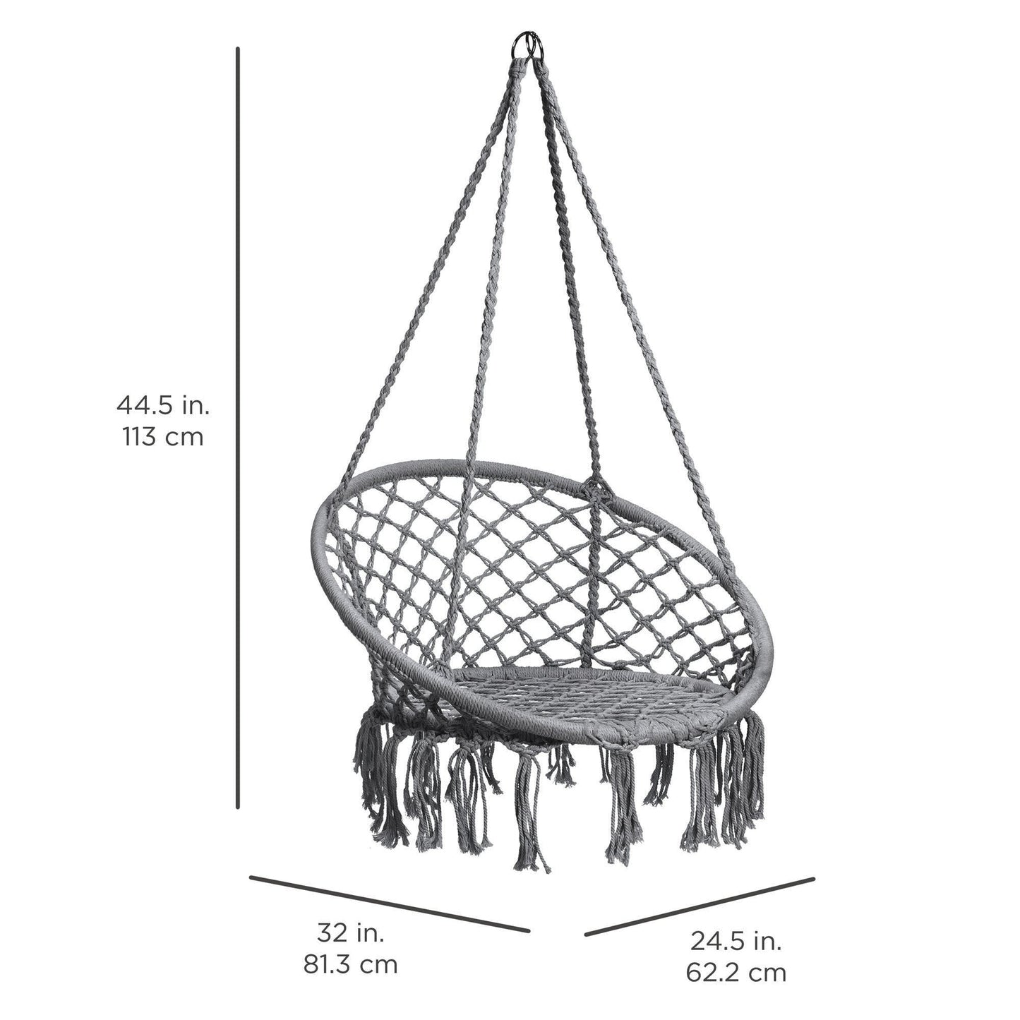 Cotton Macrame Hammock Hanging Chair Swing, Handwoven w/ Backrest