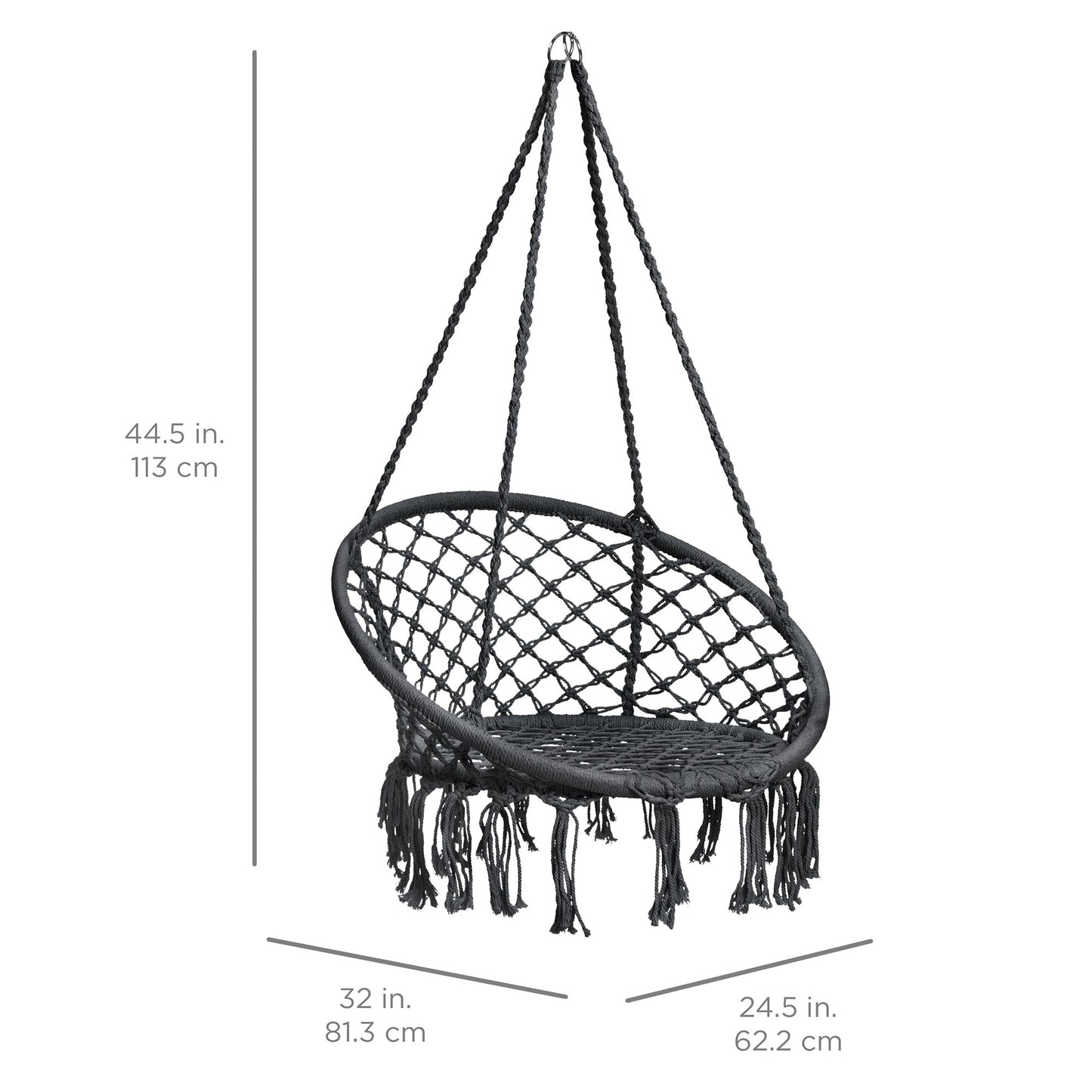 Cotton Macrame Hammock Hanging Chair Swing, Handwoven w/ Backrest