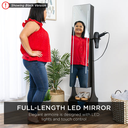 Standing Full Length LED Mirror Jewelry Armoire w/Interior & Exterior Lights