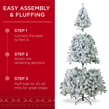 Pre-Lit Snow Flocked Artificial Pine Christmas Tree w/ Warm White Lights