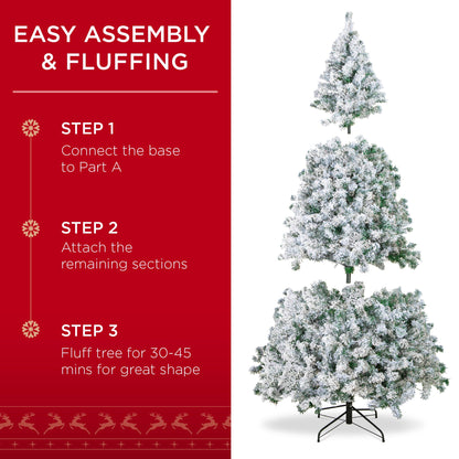 Premium Snow Flocked Artificial Pine Christmas Tree w/ Foldable Metal Base