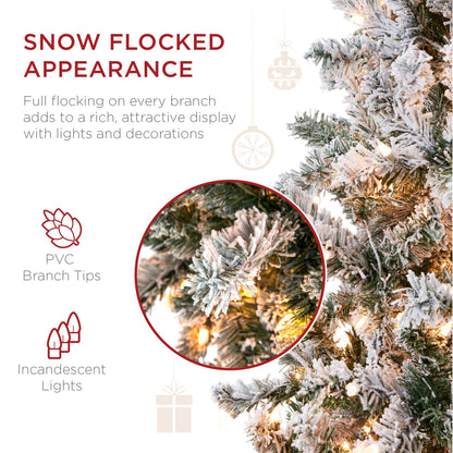 Pre-Lit Snow Flocked Artificial Pencil Christmas Tree