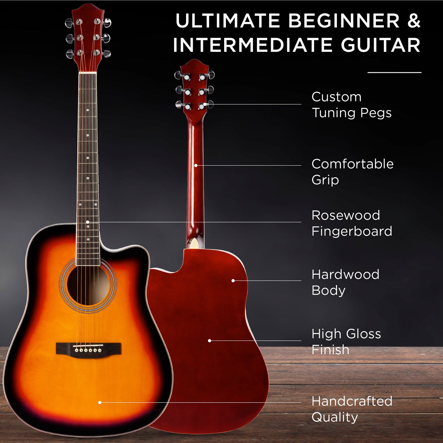 Full Size Beginner Acoustic Guitar Set with Case, Strap, Capo - 41in