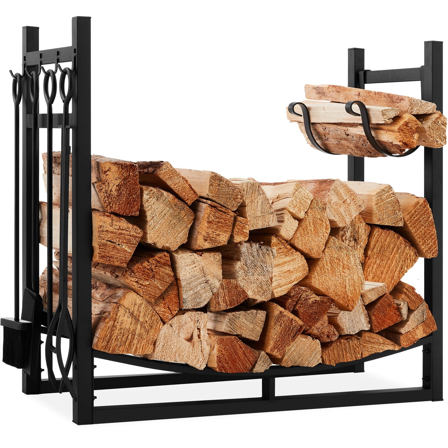 Steel Firewood Log Storage Rack & Tool Set w/ Kindling Holder - 34.25in