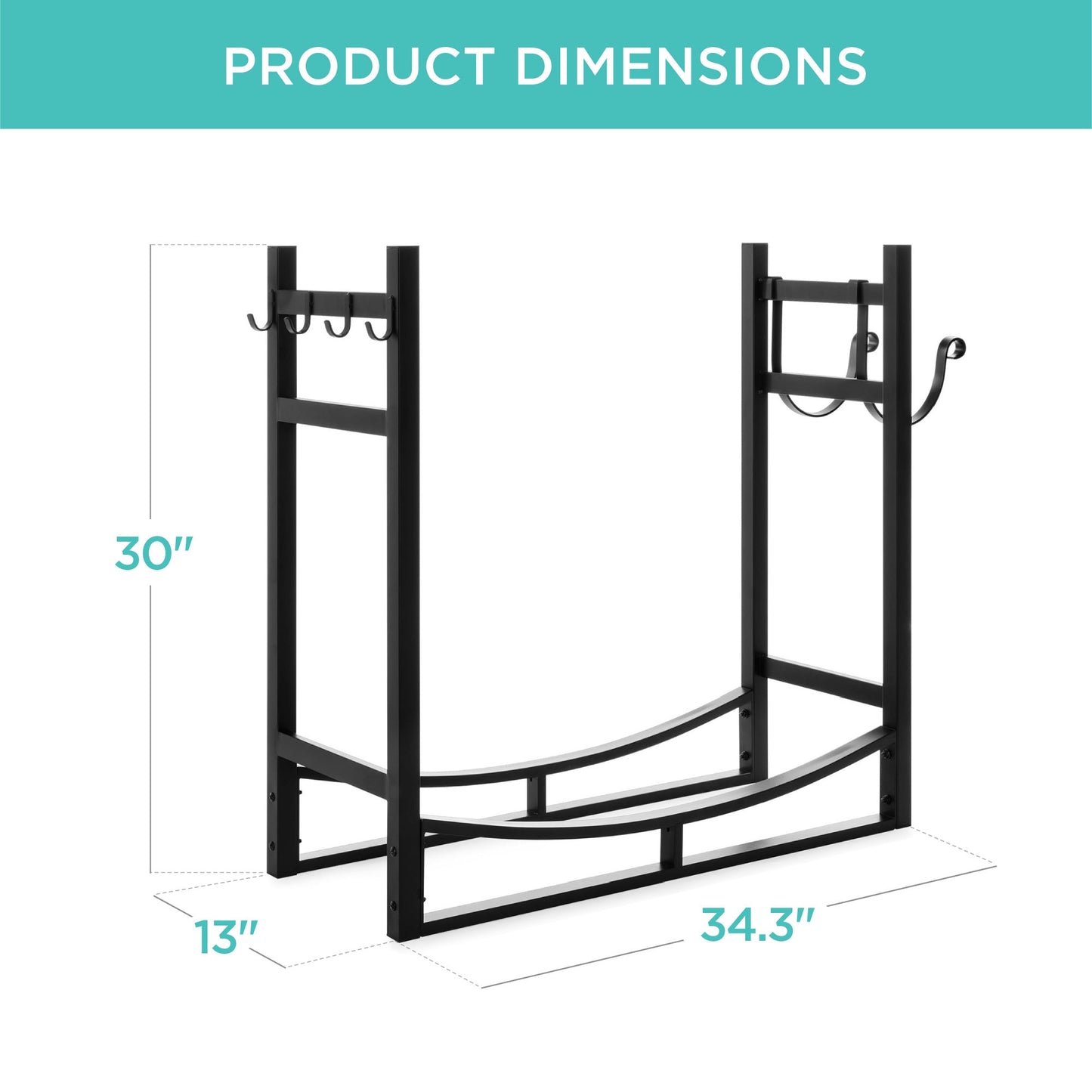 Steel Firewood Log Storage Rack & Tool Set w/ Kindling Holder - 34.25in