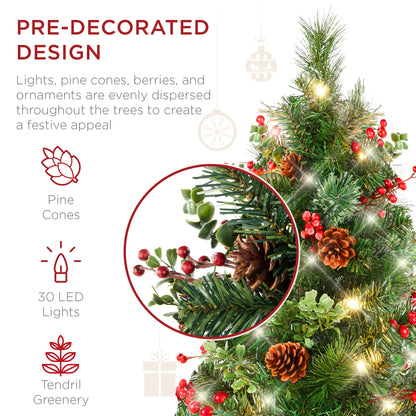 Set of 2 Pre-Lit Pathway Christmas Trees w/ Pine Cones, Timer - 24.5in