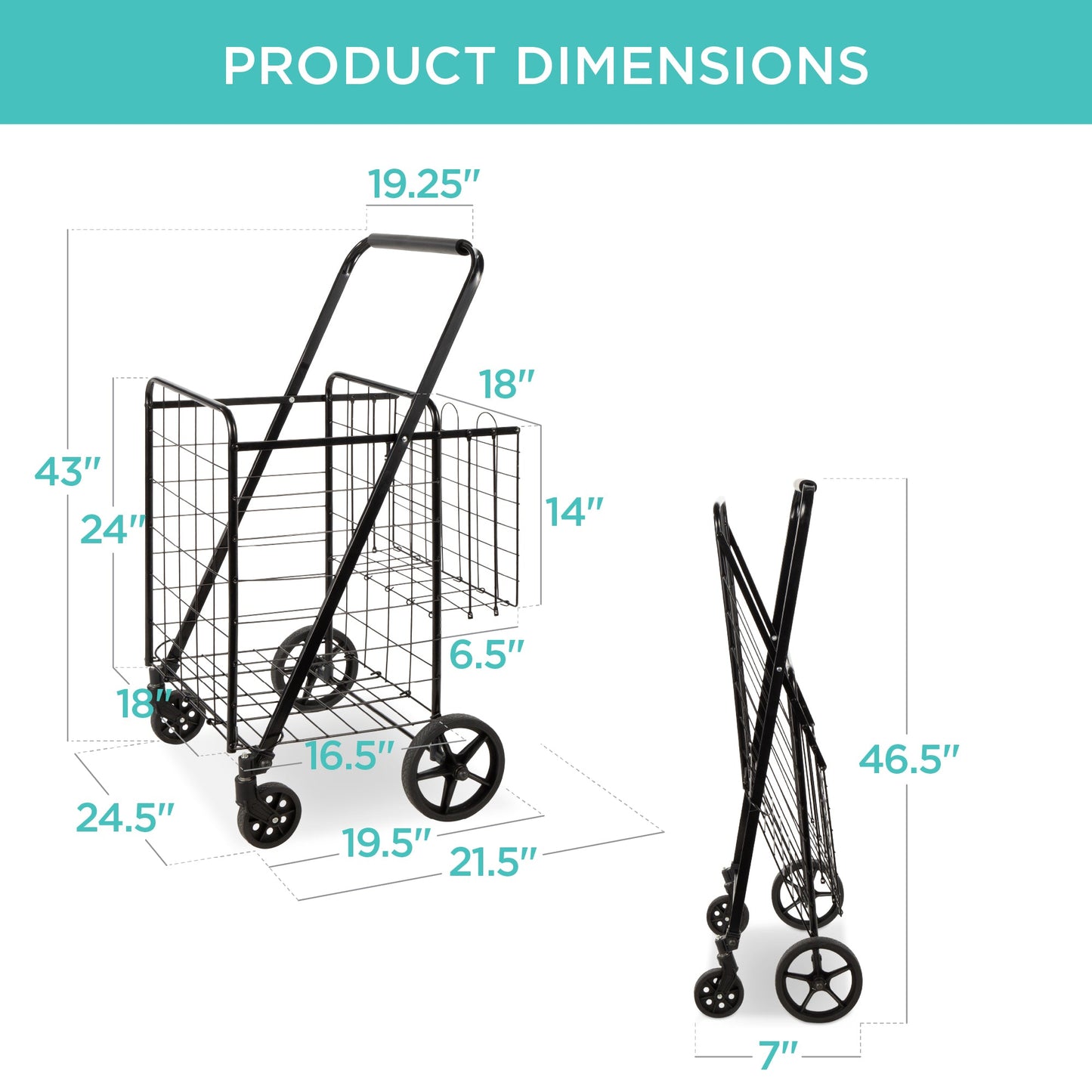Folding Steel Grocery Cart w/ Double Basket, Swivel Wheels, 220lb Cap