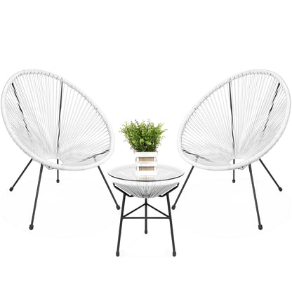 3-Piece All-Weather Patio Acapulco Bistro Set w/ Rope, Glass Top Table