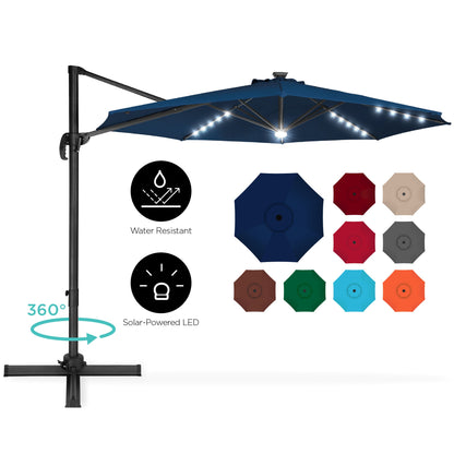 360-Degree LED Cantilever Offset Patio Umbrella w/ Tilt - 10ft