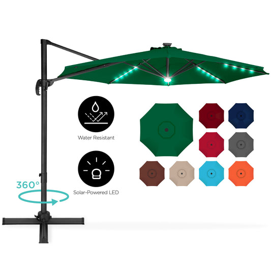 360-Degree LED Cantilever Offset Patio Umbrella w/ Tilt - 10ft