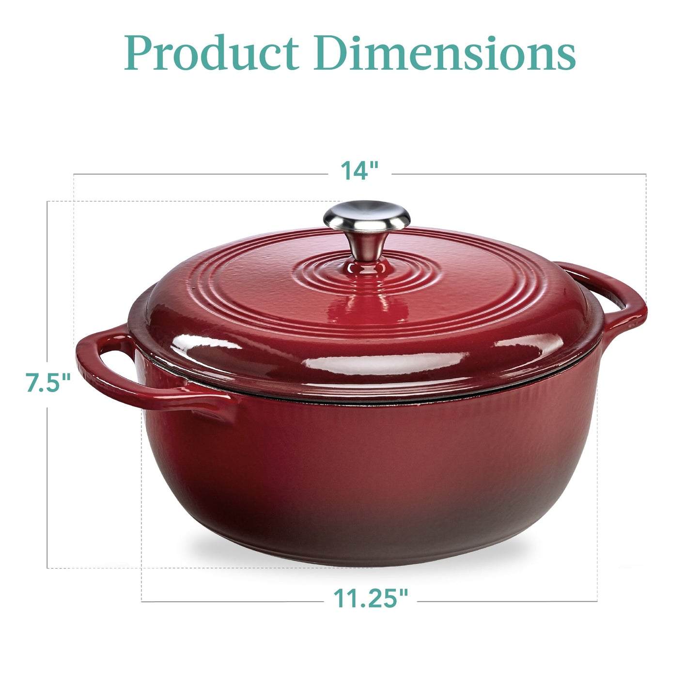 Cast-Iron Dutch Oven Kitchen Cookware w/ Enamel, Handles - 6qt