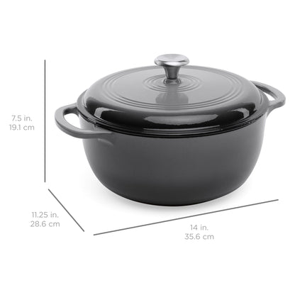 Cast-Iron Dutch Oven Kitchen Cookware w/ Enamel, Handles - 6qt