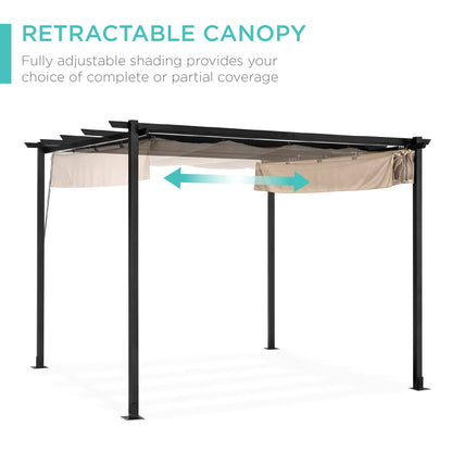 Outdoor Pergola, Patio Shelter w/ Retractable Canopy, Steel Frame - 10x10ft