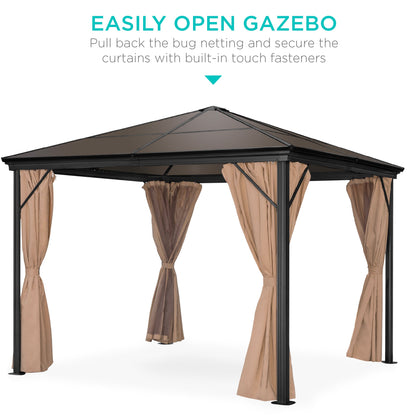 Outdoor Hardtop Gazebo w/ Aluminum Frame, Side Curtains, Netting - 10x10ft