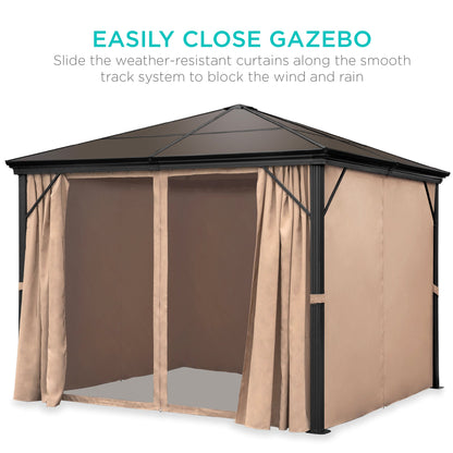 Outdoor Hardtop Gazebo w/ Aluminum Frame, Side Curtains, Netting - 10x10ft