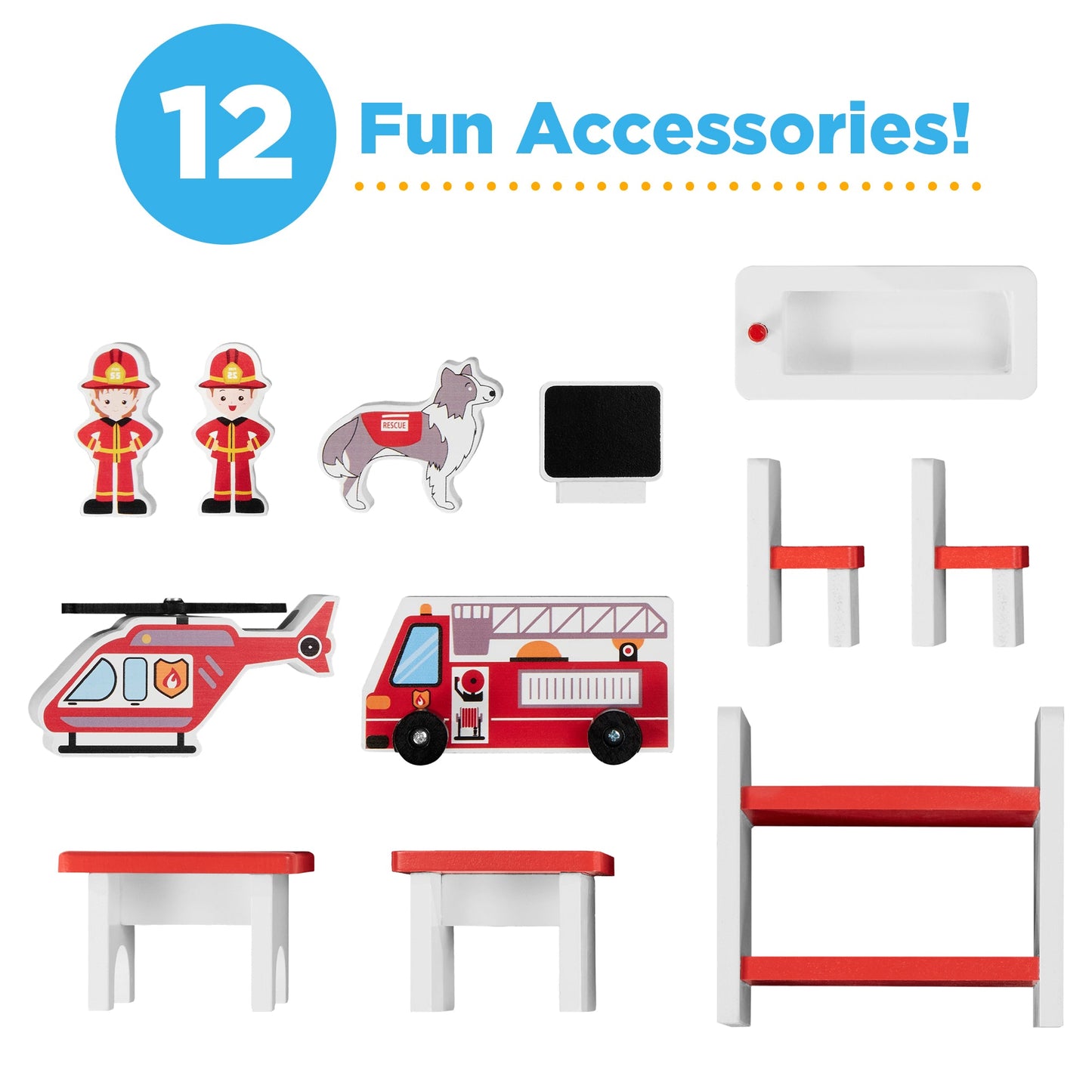 32in Kids 3-Story Pretend Fire Station Play Set w/ 2 Vehicles, Accessories