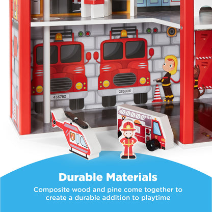 32in Kids 3-Story Pretend Fire Station Play Set w/ 2 Vehicles, Accessories