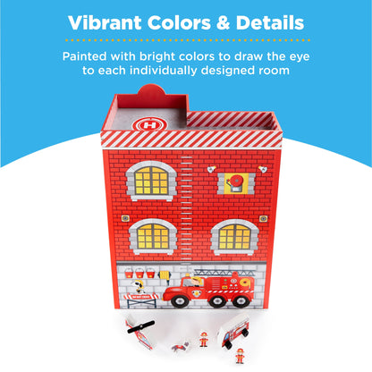 32in Kids 3-Story Pretend Fire Station Play Set w/ 2 Vehicles, Accessories