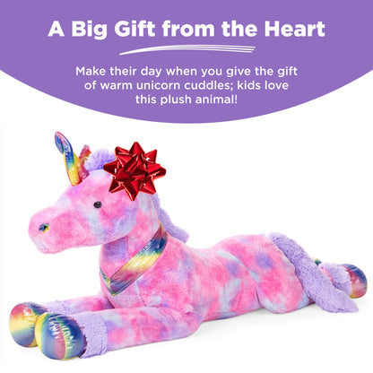 Kids Extra Large Life-Size Plush Rainbow Unicorn Stuffed Animal w/ Soft Fur