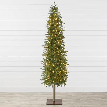 Pre-Lit Artificial Alpine Slim Pencil Christmas Tree w/ LED Lights, Stand