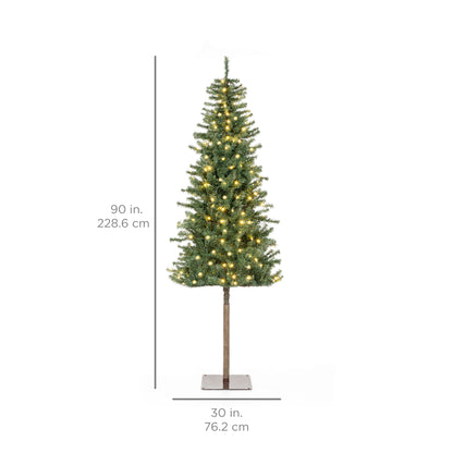 Pre-Lit Artificial Alpine Slim Pencil Christmas Tree w/ LED Lights, Stand