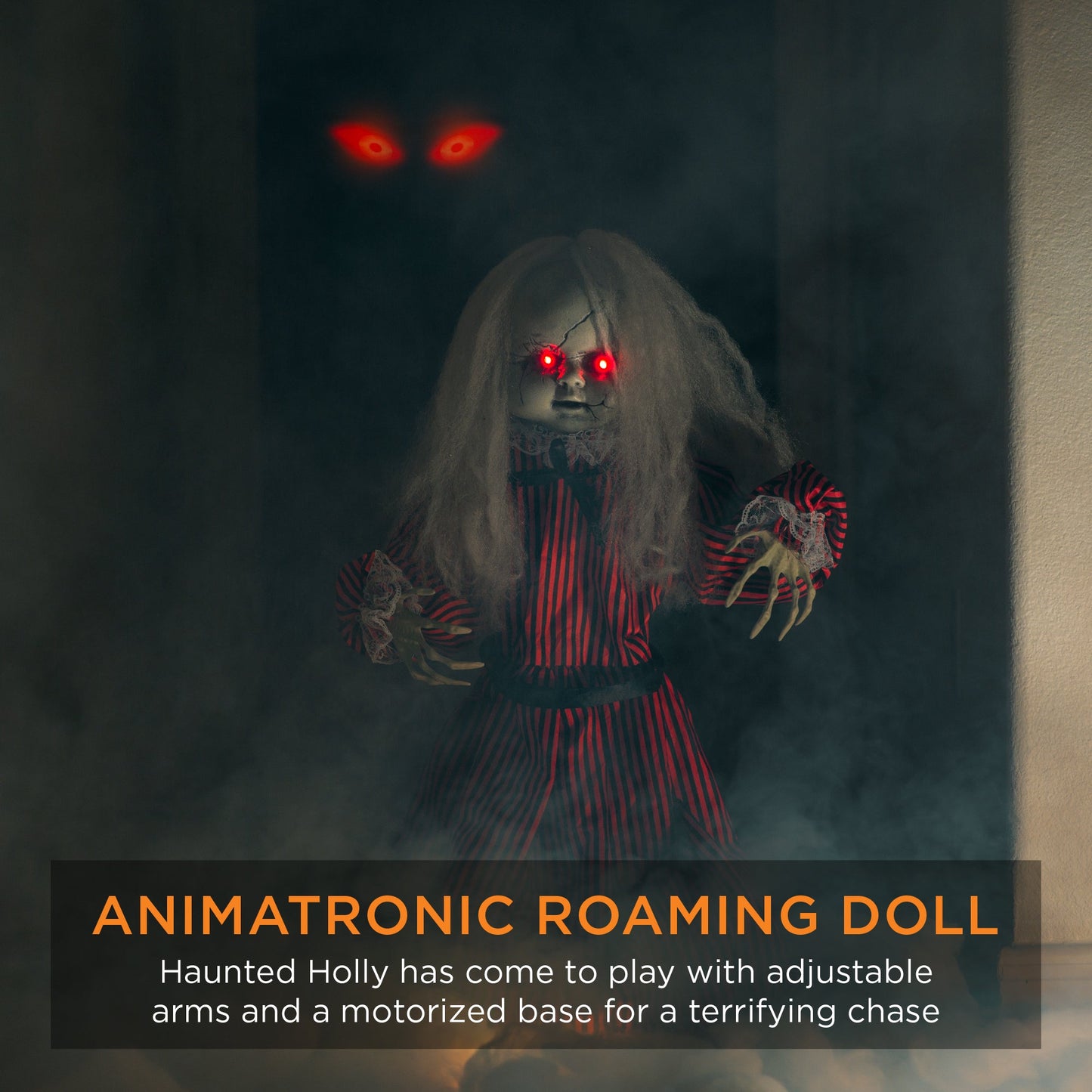 Haunted Holly Animatronic Roaming Doll Halloween Decoration w/ Light-Up Eyes