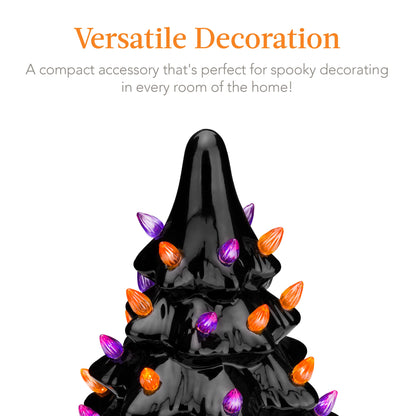 Ceramic Halloween Tabletop Tree w/ Orange & Purple Bulb Lights - 15in