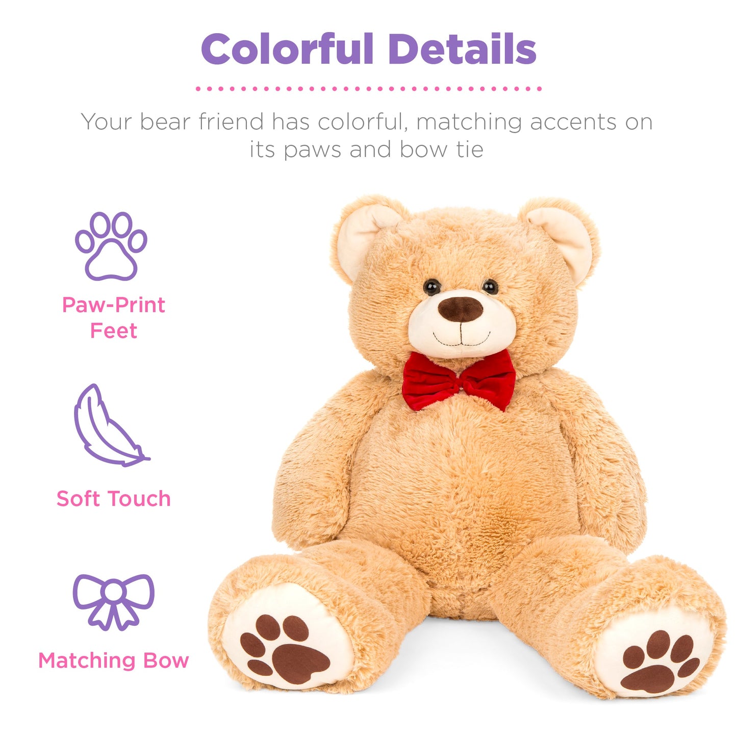 Giant Plush Teddy Bear Stuffed Animal w/ Bow Tie, Paw Prints - 38in