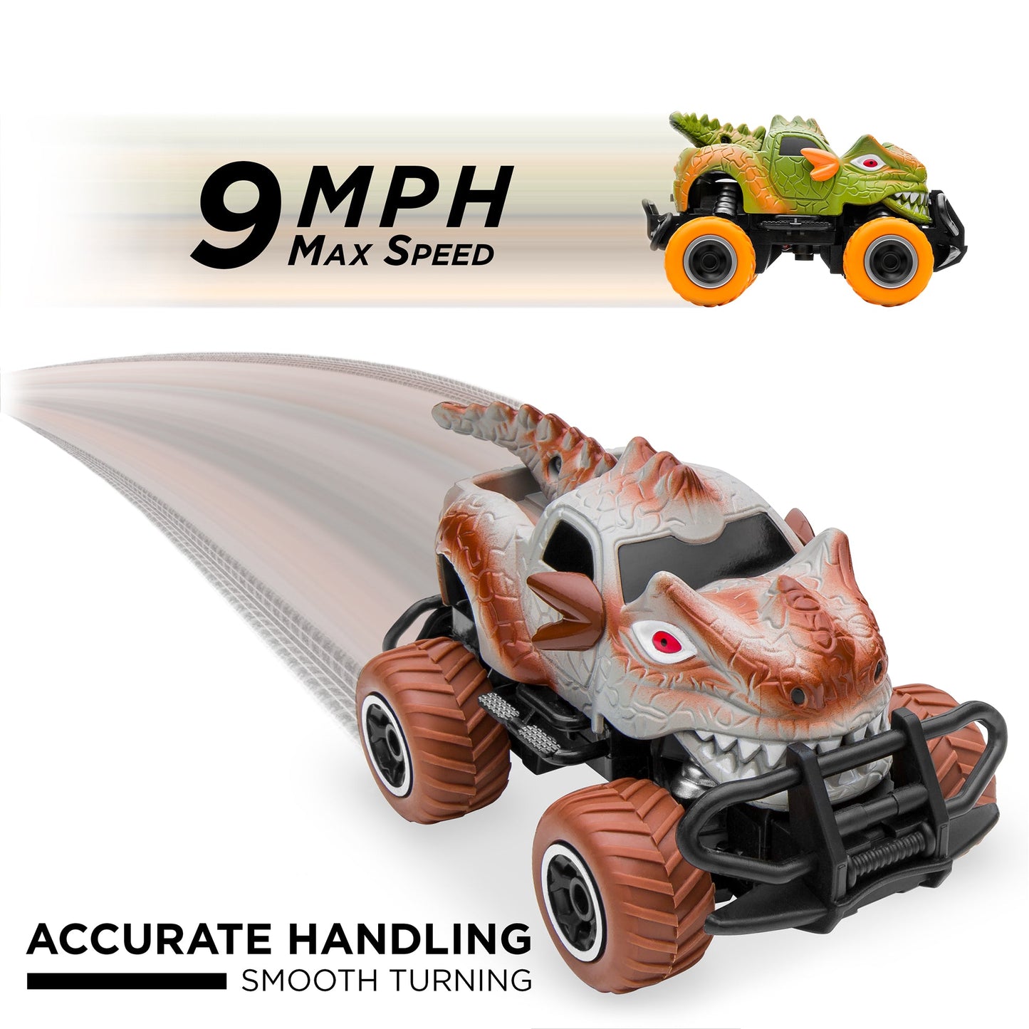 Set of 2 27MHz Mini Toy Dinosaur RC Remote Control Cars w/ 9mph Max Speed