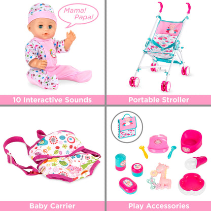 Kids 15-Piece 13.5in Newborn Baby Doll Role Play Playset w/ Accessories