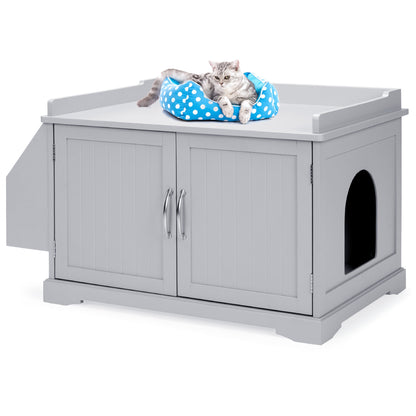 Large Wooden Cat Litter Box Enclosure & Storage Cabinet w/ Magazine Rack